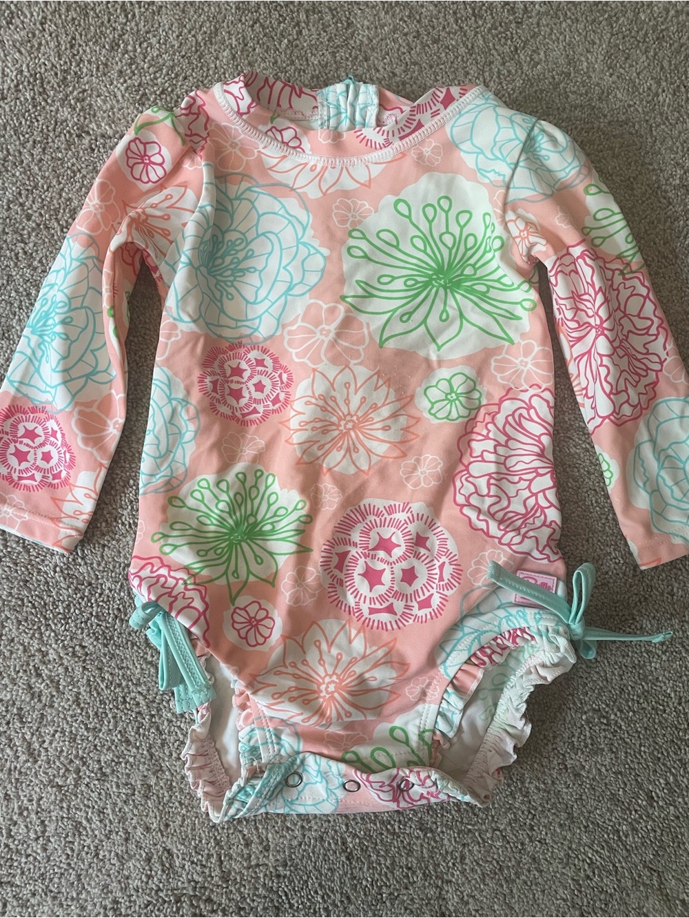 Ruffle Butts Pink Peach and Aqua Floral Swimsuit